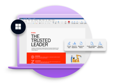 A purple laptop graphic with a Microsoft Word document open entitled "The Trusted Leader."