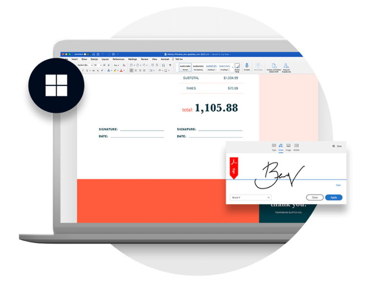 a laptop displaying an invoice with an esign pop up field