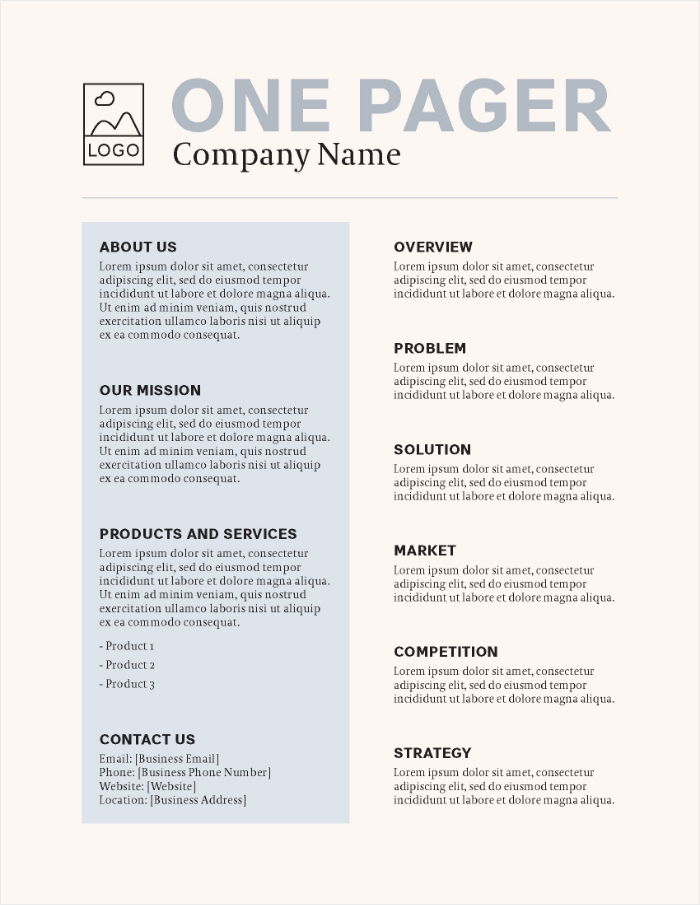 Screenshot of a business one-pager template.