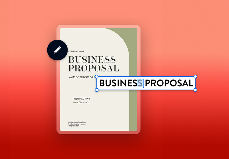 Example of a business proposal title page being edited in Adobe Acrobat.