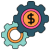 An icon of two mechanical gears, one of them having a dollar sign in the middle.