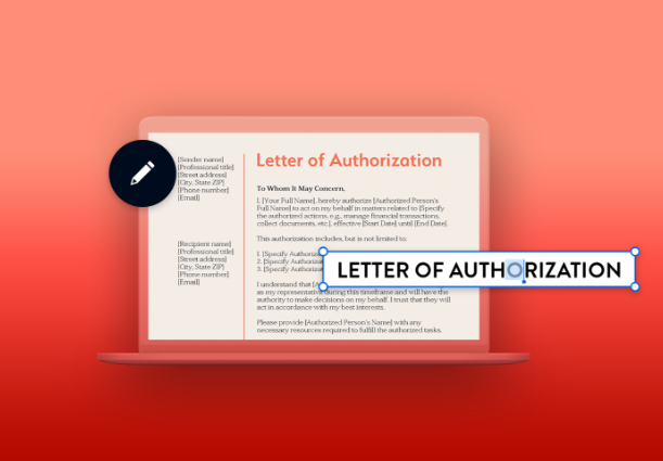 A letter of authorization template is displayed on a laptop.