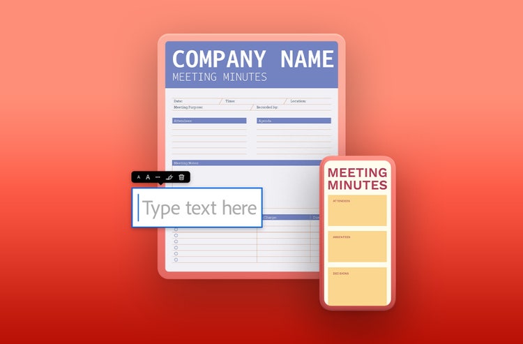 Desktop and mobile devices displaying meeting minutes templates.