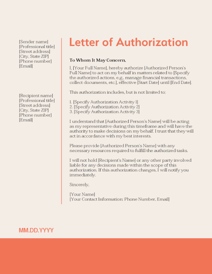 Screenshot of a letter of authorization template.