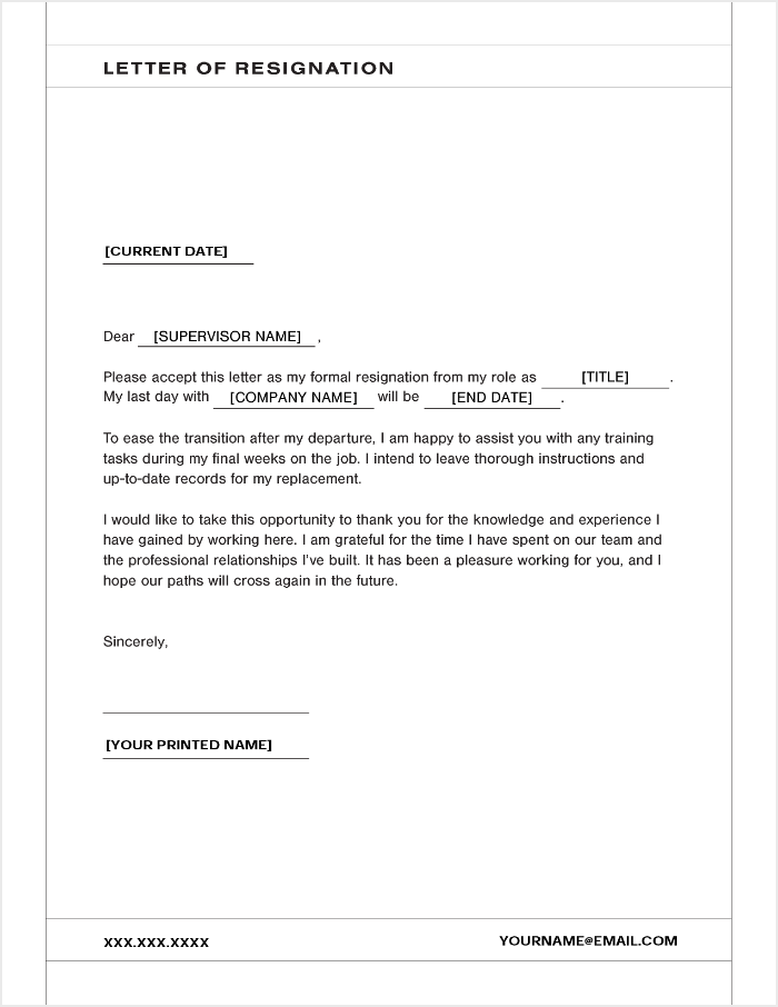 Free Printable Short Notice Resignation Letter Templates [PDF, Word]