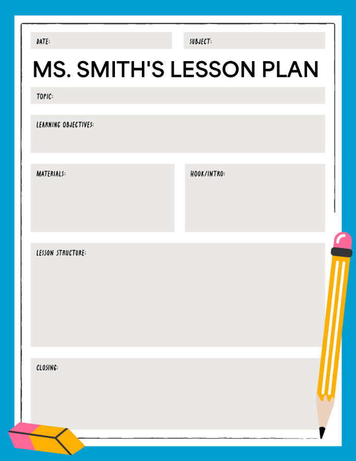 Screenshot of a lesson plan template.