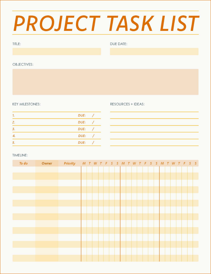 A screenshot of a free downloadable project to-do list template PDF.