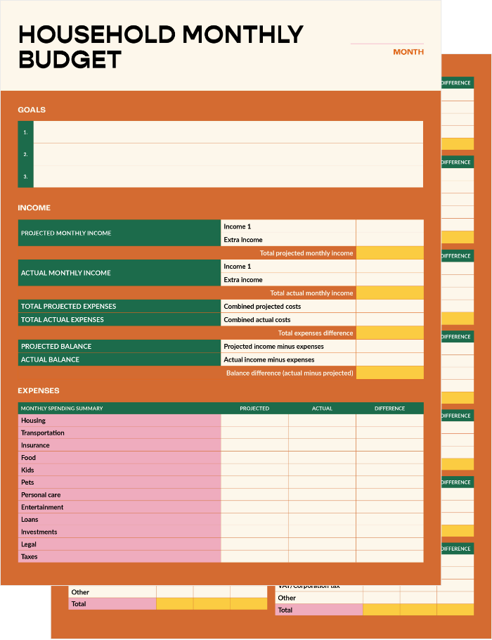 Create a household monthly budget + 3 free templates