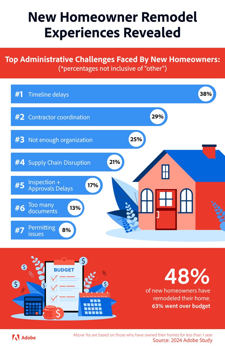 Infographic depicting experiences of new homeowners with remodeling projects