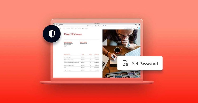 Example of setting a password on a project estimate in Adobe Acrobat