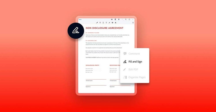 Example of using Fill & Sign for a nondisclosure agreement in Adobe Acrobat