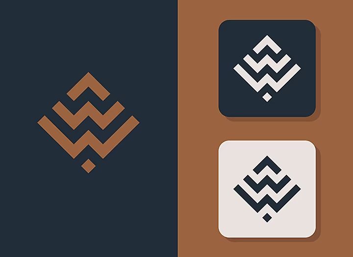 Three flat logo designs side by side with different background colors