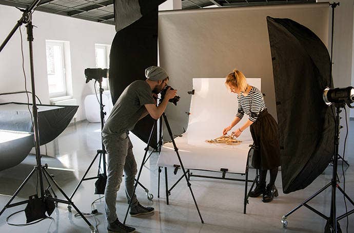 Still-life picture of a professional photographer shooting in his studio