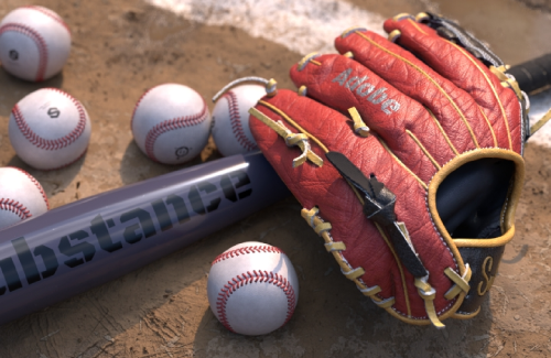 drawing of baseball glove and bat