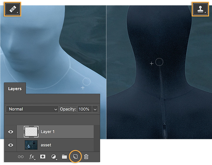 Use the Healing Brush in Adobe Photoshop to hide zippers and seams in the photo