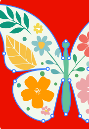 An image showing butterfly-shaped vector filled with array of flowers and leaves made using Generative Shape Fill from Illustrator.
