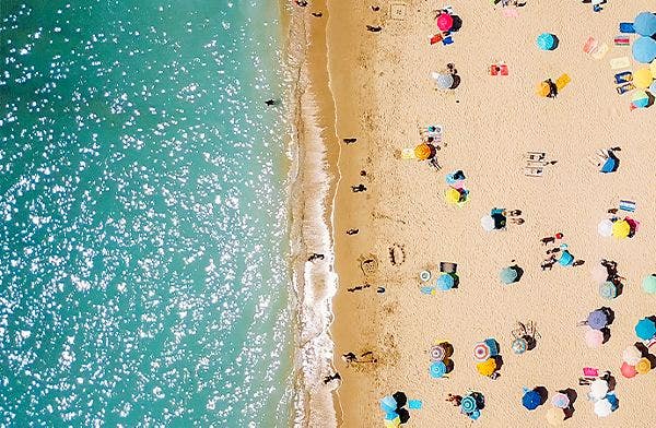 Balanced aerial photo of ocean and beach