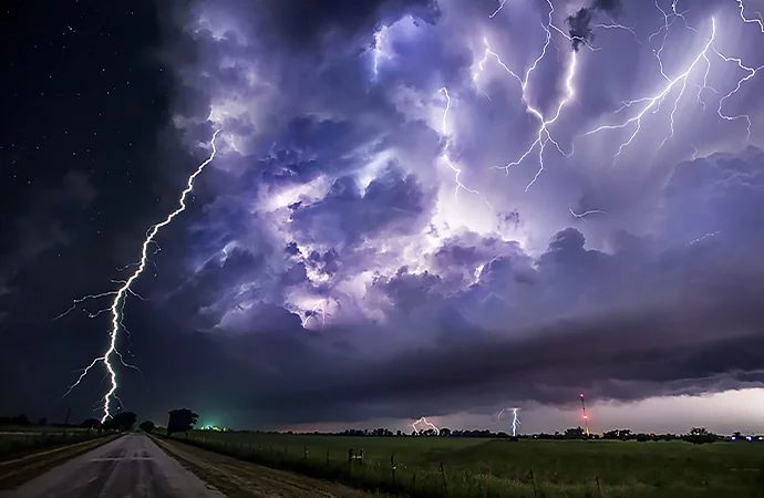 Beautiful, intense lightning illuminates the sky as the storm rages