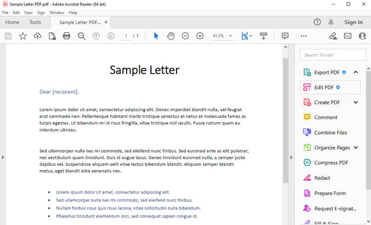 Screenshot showing a PDF open in Acrobat Pro, highlighting Edit PDF function.