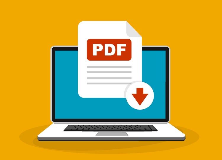 Illustration of PDF on laptop on yellow background