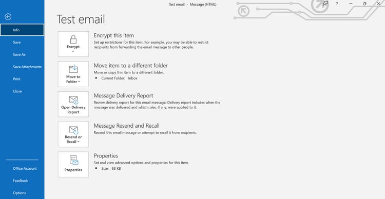 A screenshot of Outlook print menu