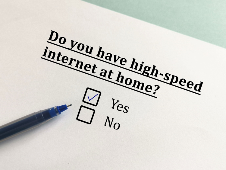 Photo of a questionnaire asking if someone has high speed internet at home.