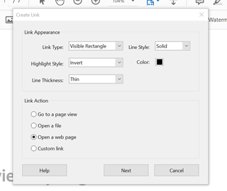 Box to create link and select link type.