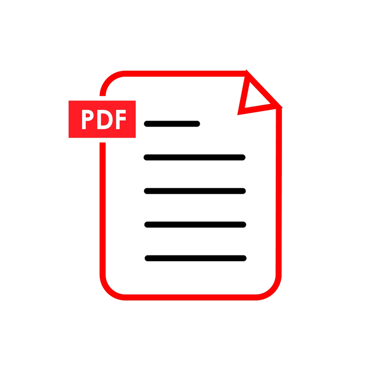 Icon depicting a downloadable PDF with text.