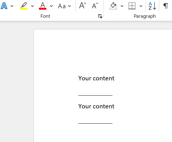 A screenshot showing underscores and text in a Word document.
