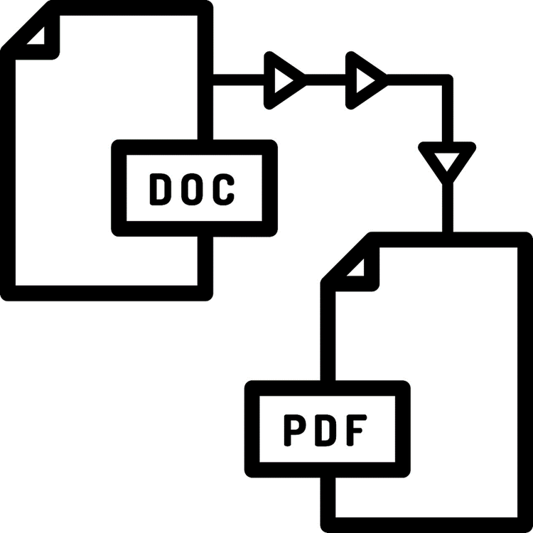 Diagram depicting conversion of a DOC file to PDF.