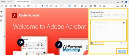 Screenshot of how to share PDF with others in Acrobat.