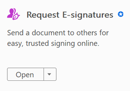 Screenshot of Request E-signatures tool and description in Adobe Acrobat.