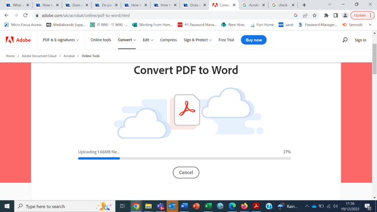 Screenshot of Adobe PDF to Word converter process