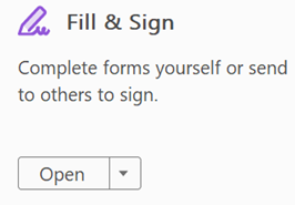 Screenshot of Fill & Sign tool and description in Adobe Acrobat.