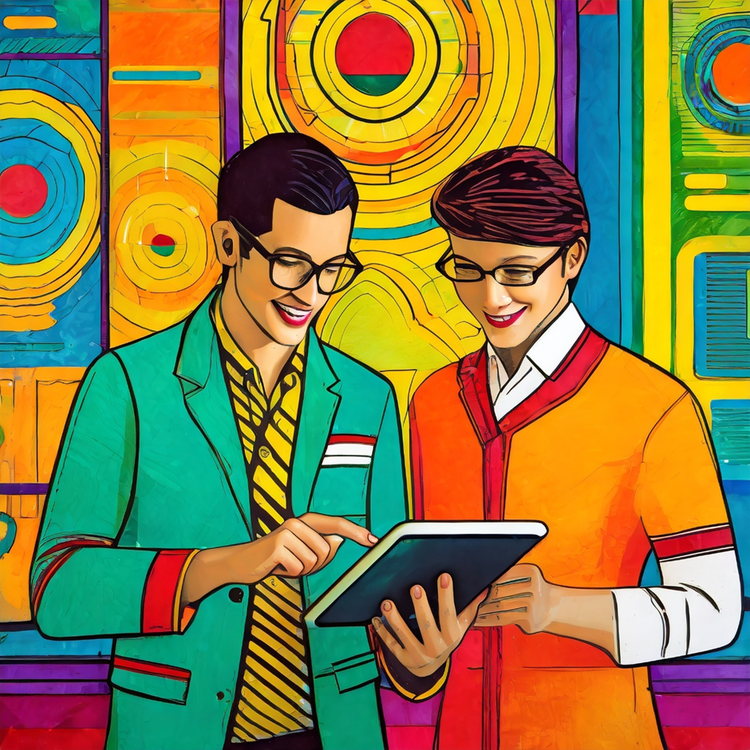 Infographic created with Adobe Firefly AI showing two people looking at a digital document on a tablet.