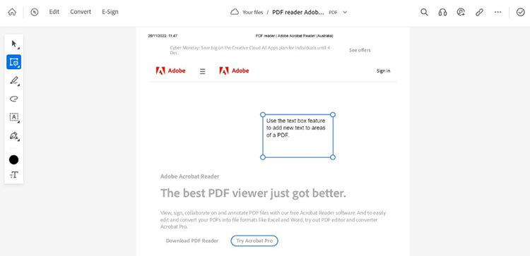 Screenshot showing the PDF reader interface with toolbar options on the left.