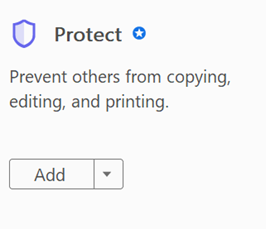 Screenshot of Protect tool and description in Adobe Acrobat.