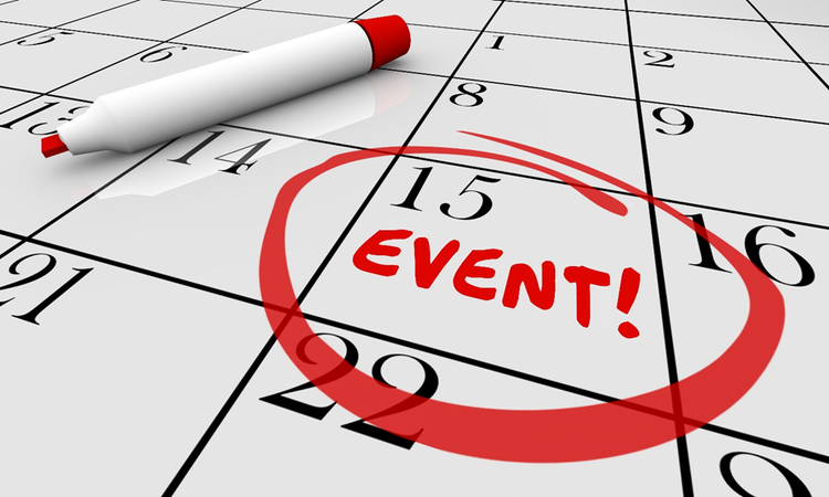 Calendar with a date circled in red and marked as "Event!"