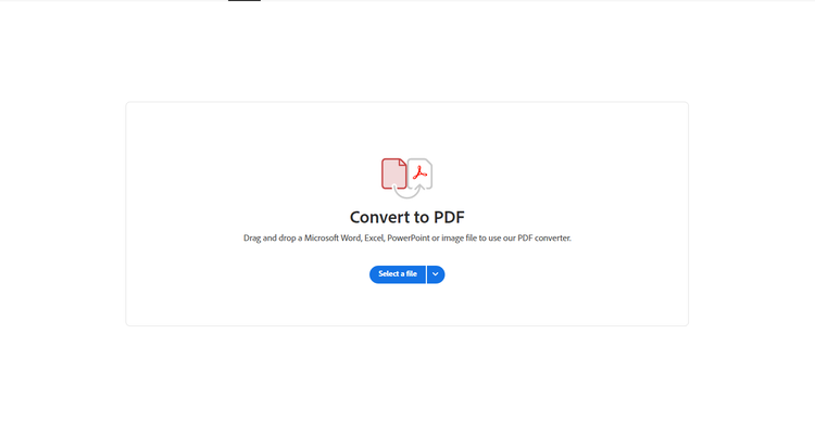 Screenshot of Adobe’s online PDF conversion tool, with an option to select a file to convert.