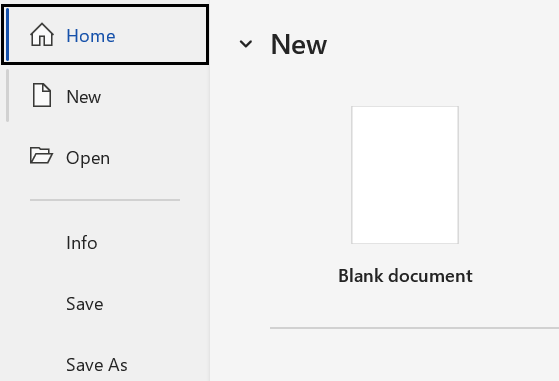 The file option menu in Word.