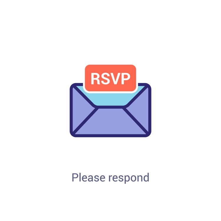Illustration of an envelope with the words "RSVP" and "Please respond".