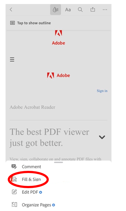 Fill & Sign option in Acrobat app.