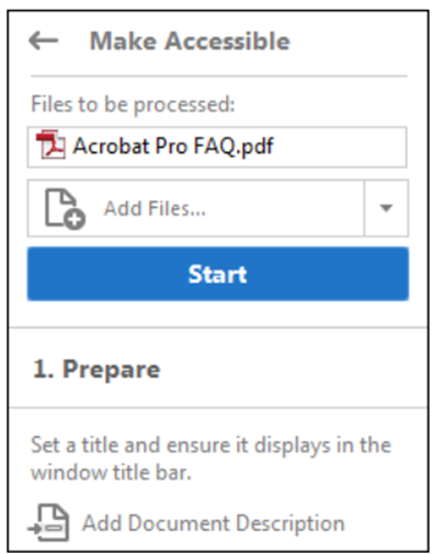 Screen shot of Make Accessible menu in Acrobat Pro.