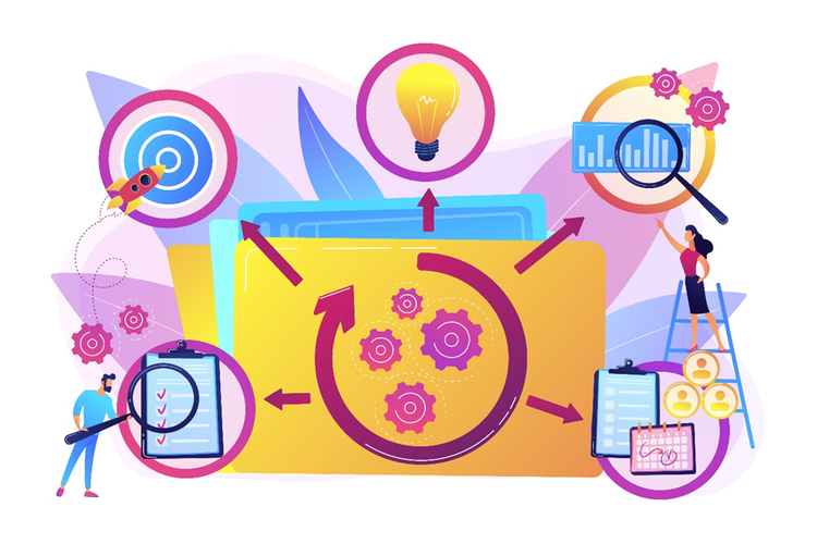 Illustration depicting different aspects of task management such as planning, goals, ideas, and checklists.