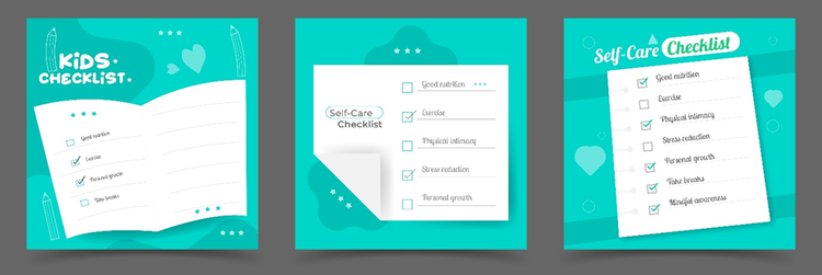 Illustration of sample self-care checklists.