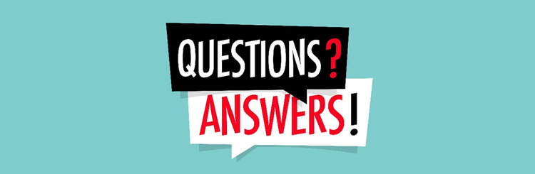 Illustration of two speech bubbles. The first says, "Questions?" The second says, "Answers!"