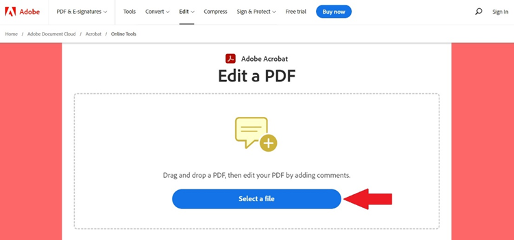 Screenshot of a computer screen showing the Edit a PDF on Adobe Acrobat.