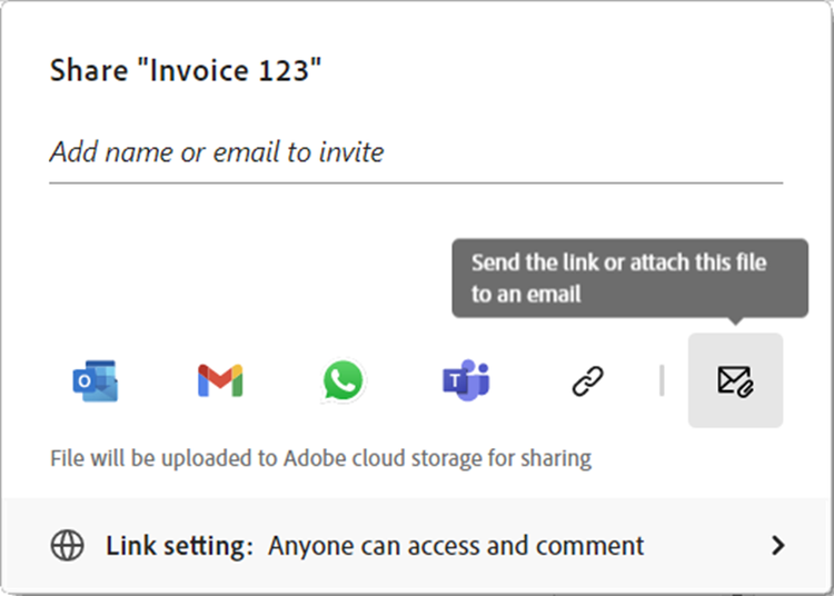 Screenshot from Adobe Acrobat showing ways to send a PDF invoice to a client.