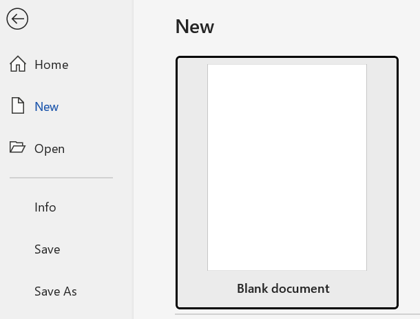 Screenshot showing Blank Document option in Word.