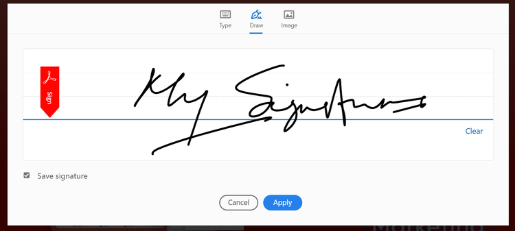 Screenshot of the three different signature types